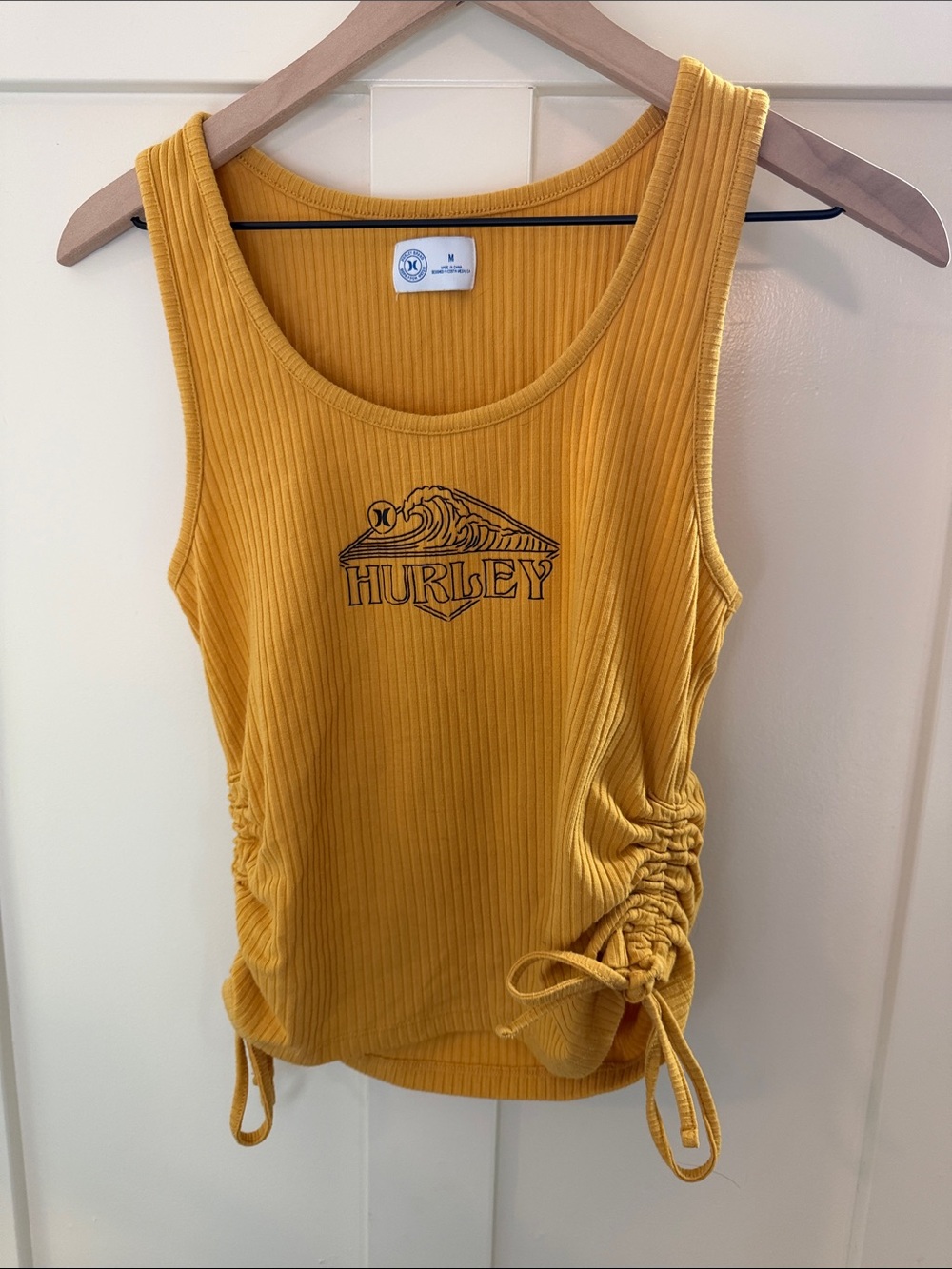 Hurley Ribbed Mustard Yellow Tank with Side Ruched Ties